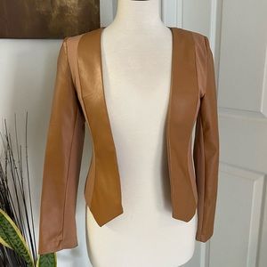 Tan faux leather cardigan blazer jacket